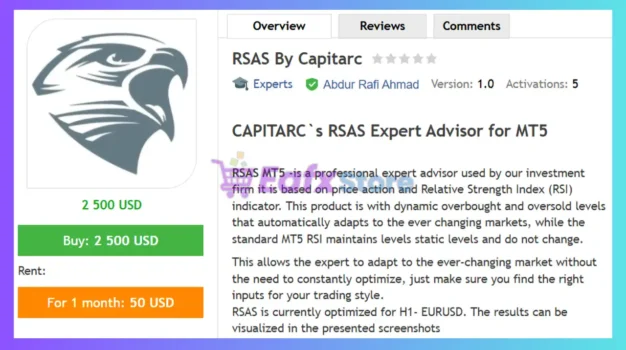 RSAS By Capitarc EA MT5 Review