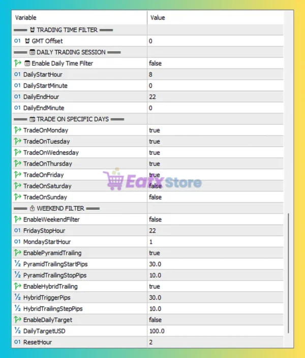 RTX Barbar MT5 Settings Panel
