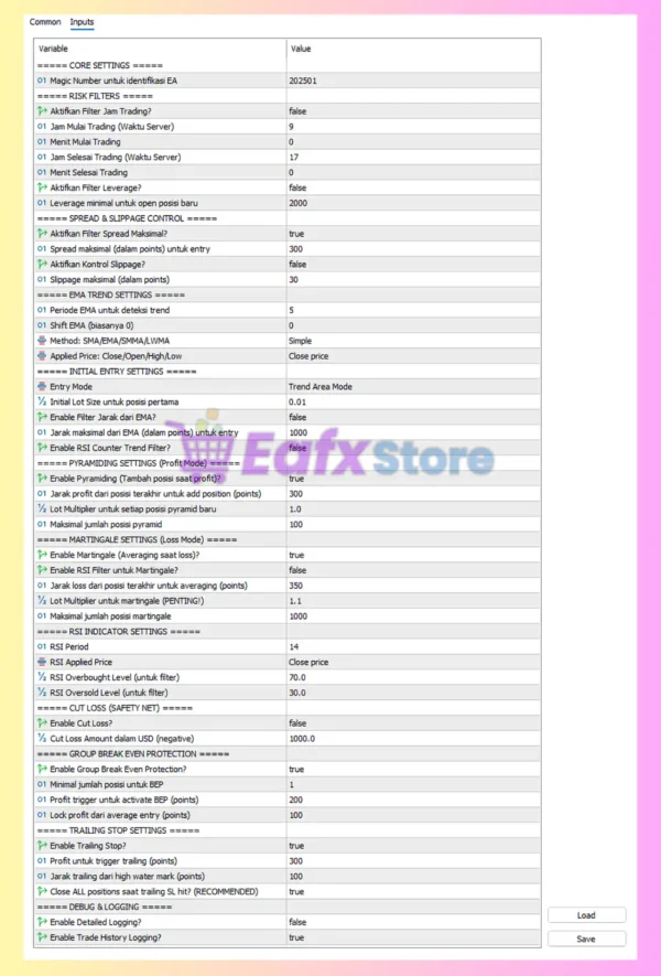 RTX Parody MT5 Settings Panel
