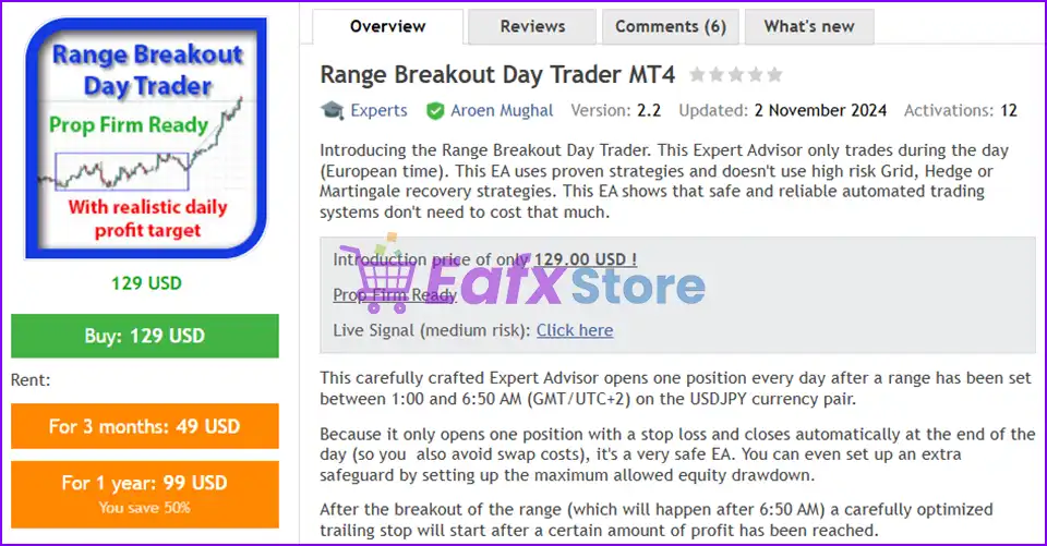 Range Breakout Day Trader MT4 features