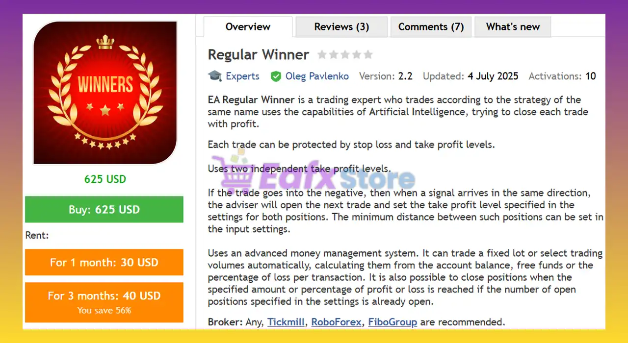 Regular Winner EA MT4 with SetFiles (Latest version) 2 Regular Winner EA MT4 Review
