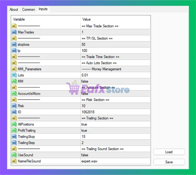 SSIBS EA MT4 Settings Panel