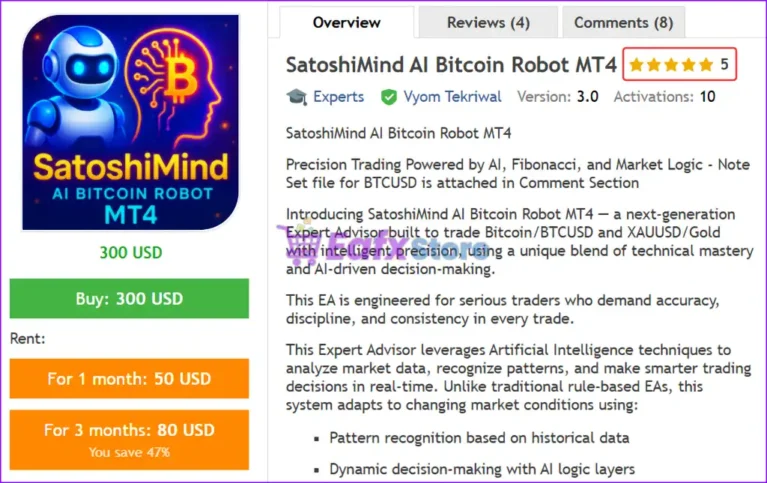 SatoshiMind AI Bitcoin Robot MT4 Overview
