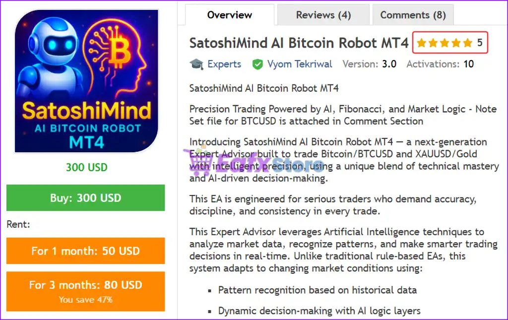 SatoshiMind AI Bitcoin Robot MT4 + SetFiles (Latest version) 2 SatoshiMind AI Bitcoin Robot MT4 Overview