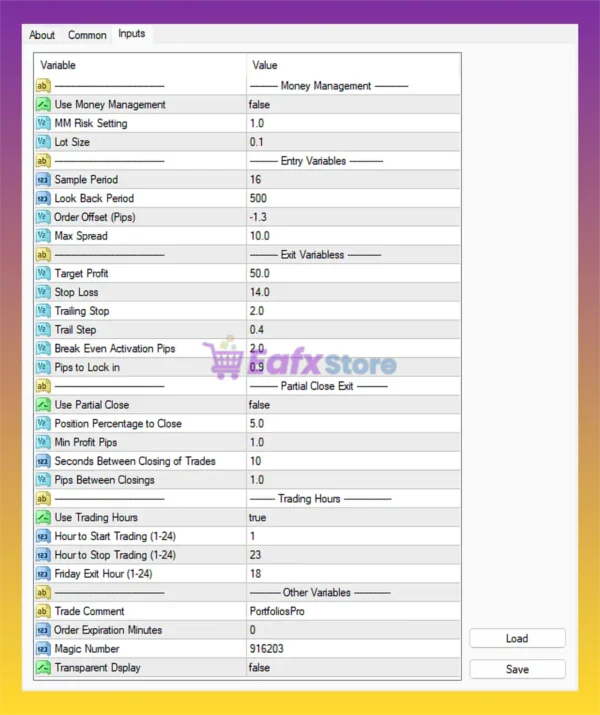 Sharp AI EA Settings Panel