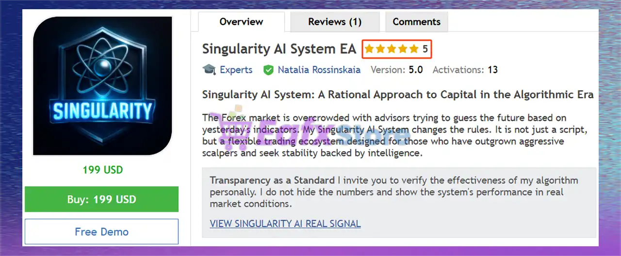 Singularity AI System EA MT5 (Latest version) – GroupBuy 2 Singularity AI System EA Review
