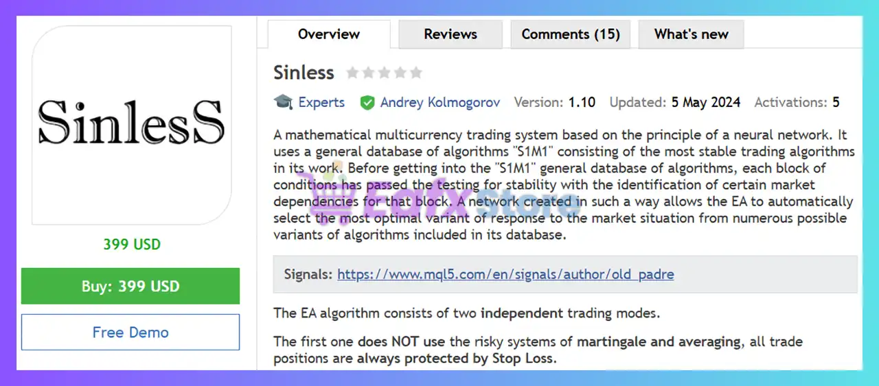 Sinless EA MT4 with SetFiles (Latest version) - Unlimited 2 Sinless EA MT4 Review