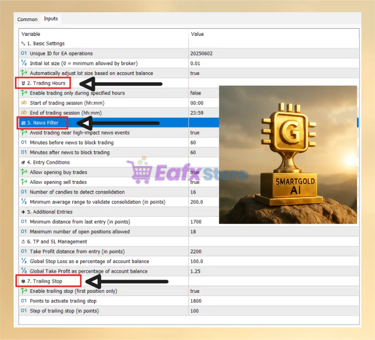 SmartGold AI EA MT5 (Latest version) – GroupBuy 4 SmartGold AI EA Settings