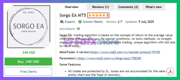 Sorgo EA MT5 Review