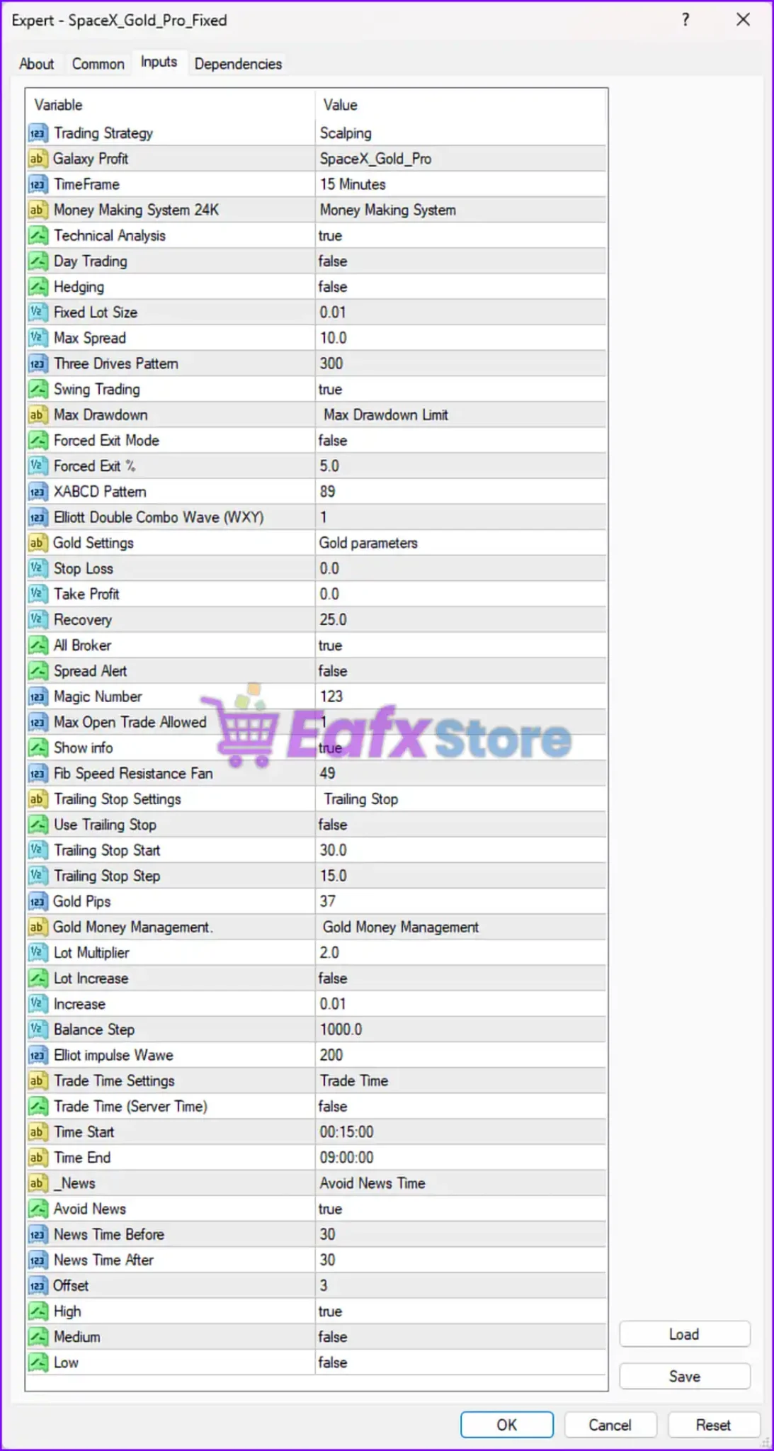 SpaceX Gold Pro EA MT4 with SetFiles (Platform build 1471+) 5 SpaceX Gold Pro MT4 Setting Panel