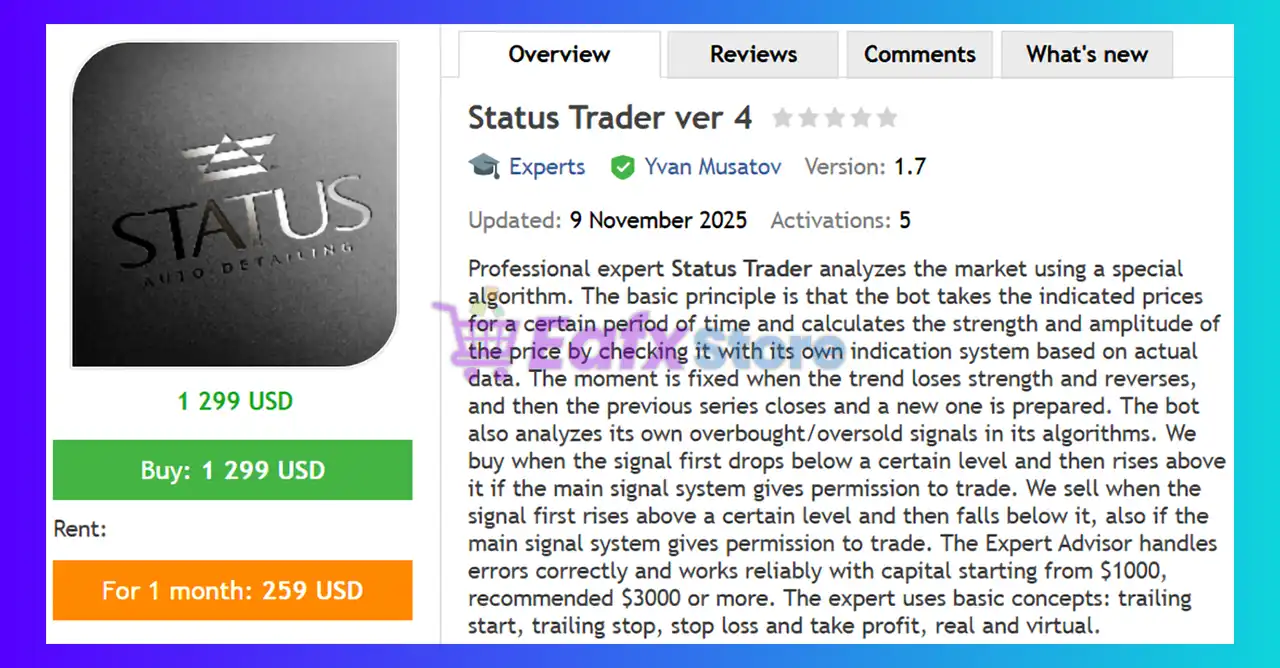 Status Trader ver 4 EA MT4 (Latest version) - Unlimited 2 Status Trader ver 4 EA Review