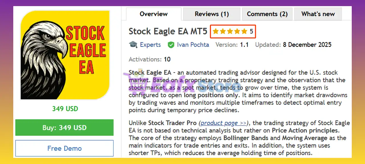Stock Eagle EA MT5 with SetFiles (Latest version) – GroupBuy 2 Stock Eagle EA MT5 Review