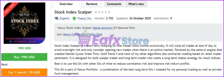 Stock Index Scalper MT5 Review