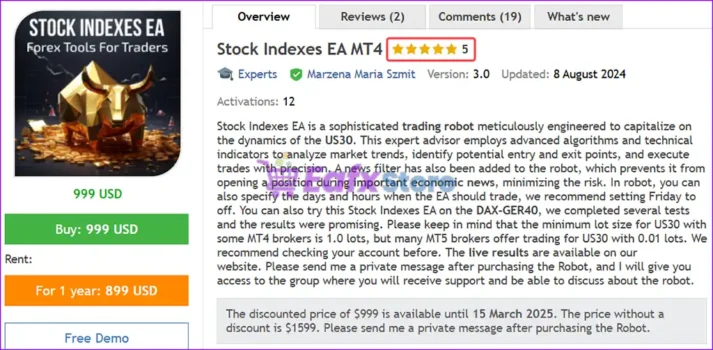 Stock Indexes EA MT4 Overview