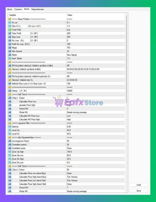 StorageFX EA MT4 Settings Panel