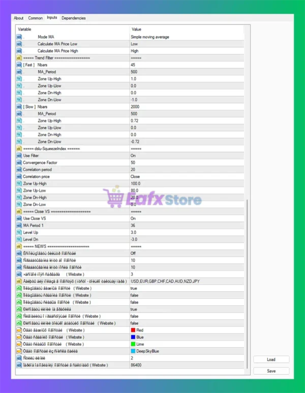 StorageFX EA Settings Panel