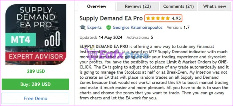 Supply Demand EA Pro EA MT4 Overview