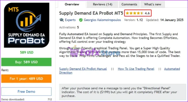 Supply Demand EA ProBot MT5 Overview