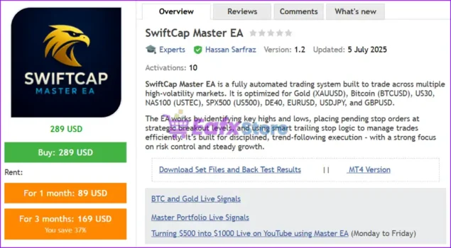 SwiftCap Master EA MT5 Overview