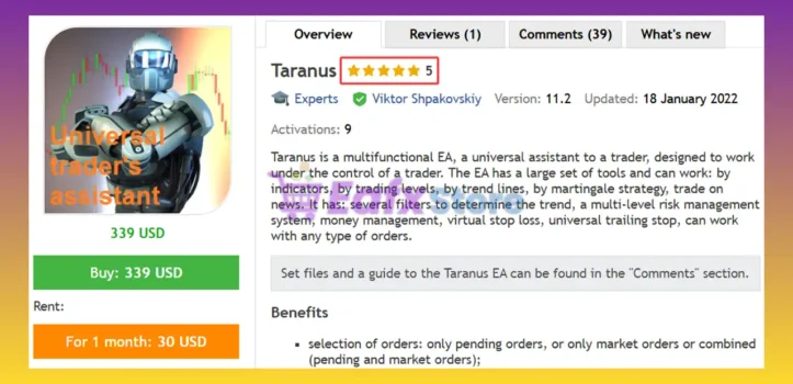 Taranus EA MT4 Review