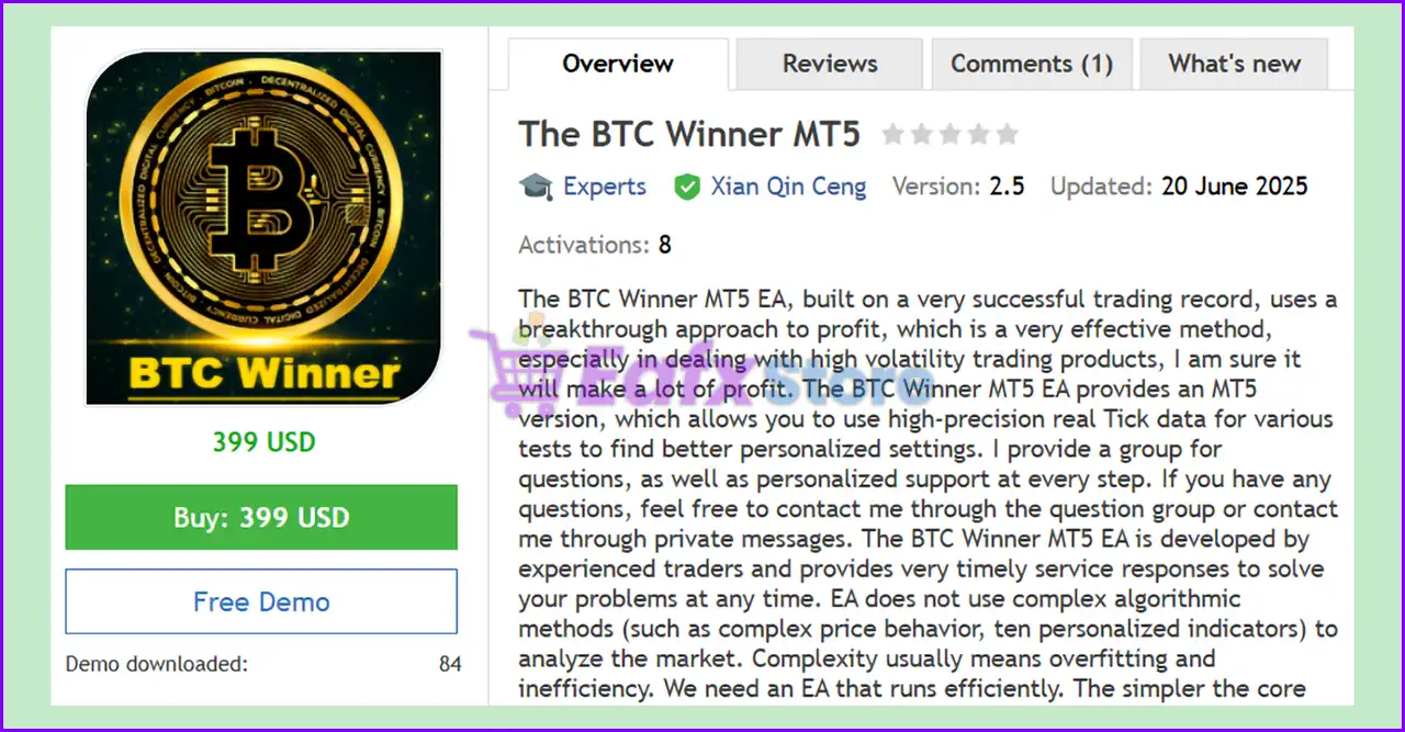 The BTC Winner MT5 with SetFiles (Latest version) – GroupBuy 2 The BTC Winner MT5 Overview