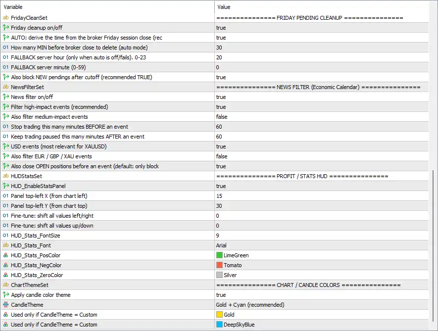 The Gold Space EA Settings Panel