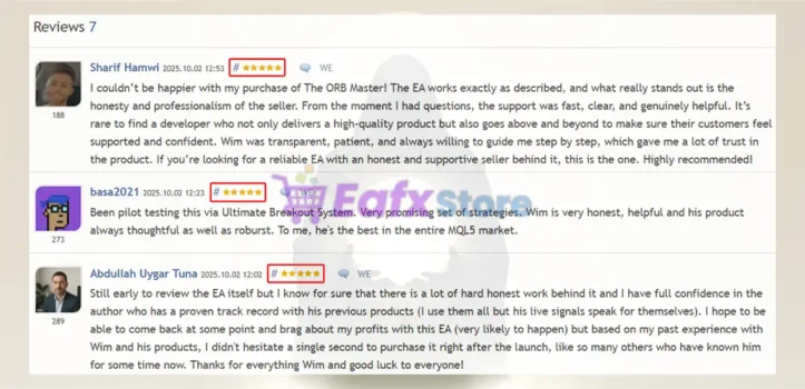 The ORB Master MT5 is rated 5 stars by users