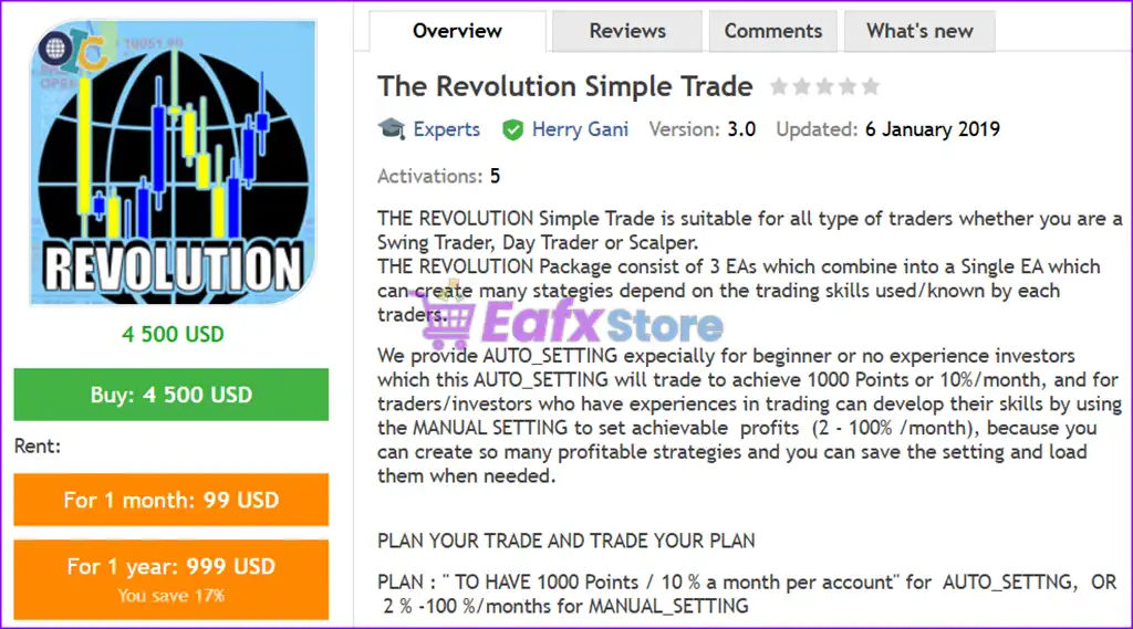 The Revolution Simple Trade EA MT4 (Latest original version) 2 The Revolution Simple Trade EA MT4 Overview