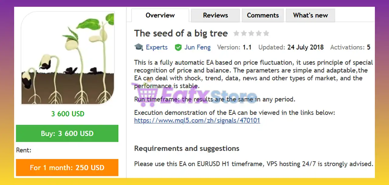 The seed of a big tree EA MT4 (Latest version) - Unlimited 2 The seed of a big tree EA MT4 Review