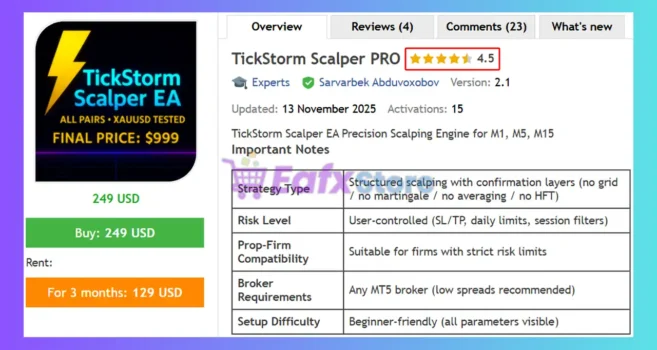 TickStorm Scalper PRO EA MT5 Review
