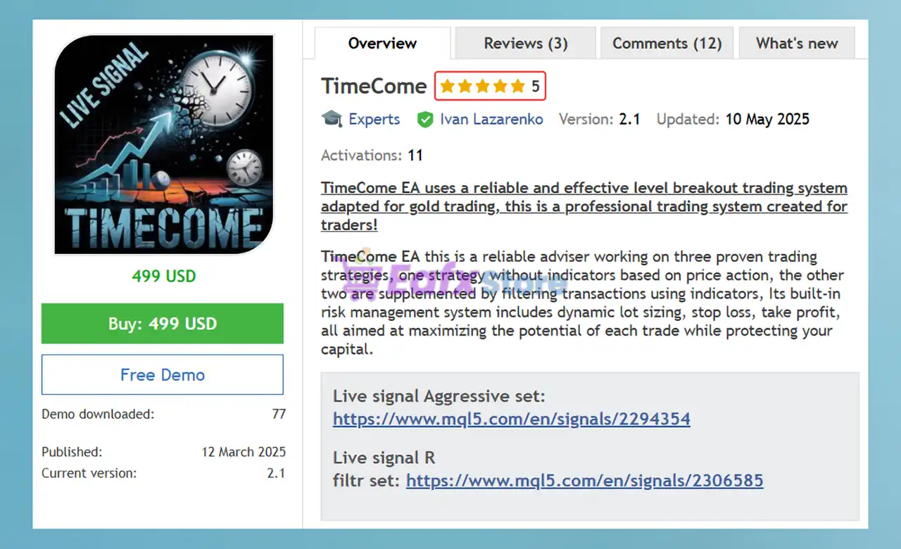 TimeCome EA MT5 (Latest version) – GroupBuy 2 TimeCome EA MT5 Overview