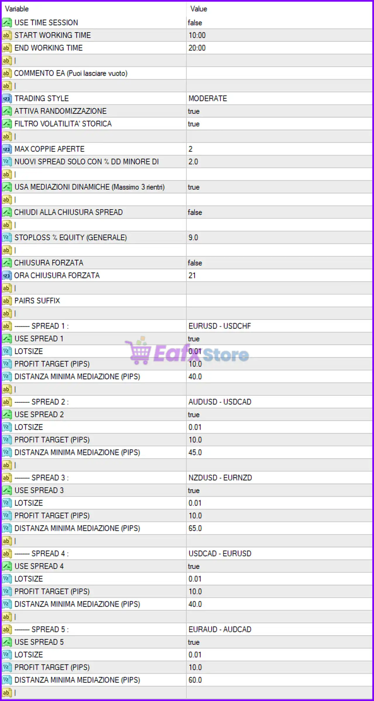 Titany X Pro(P) EA Setting Panel