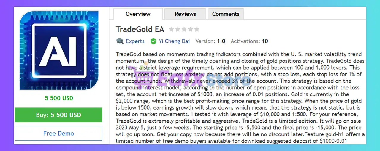 TradeGold EA MT4 (Latest version) - Unlimited 2 TradeGold EA MT4 Review