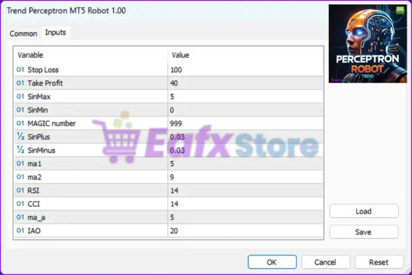 Trend Perceptron Robot MT5 Settings Panel