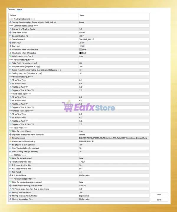 Trendlock Ai MT5 Settings Panel