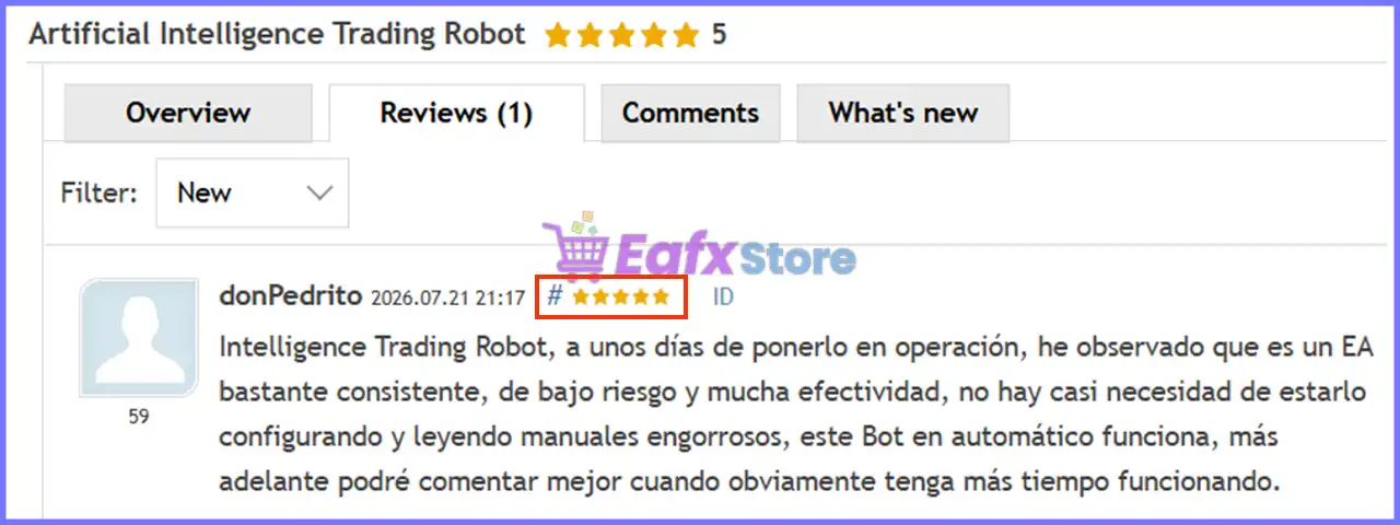 Artificial Intelligence Trading Robot MT5 (Latest version) – GroupBuy 4 User reviews of Artificial Intelligence Trading Robot