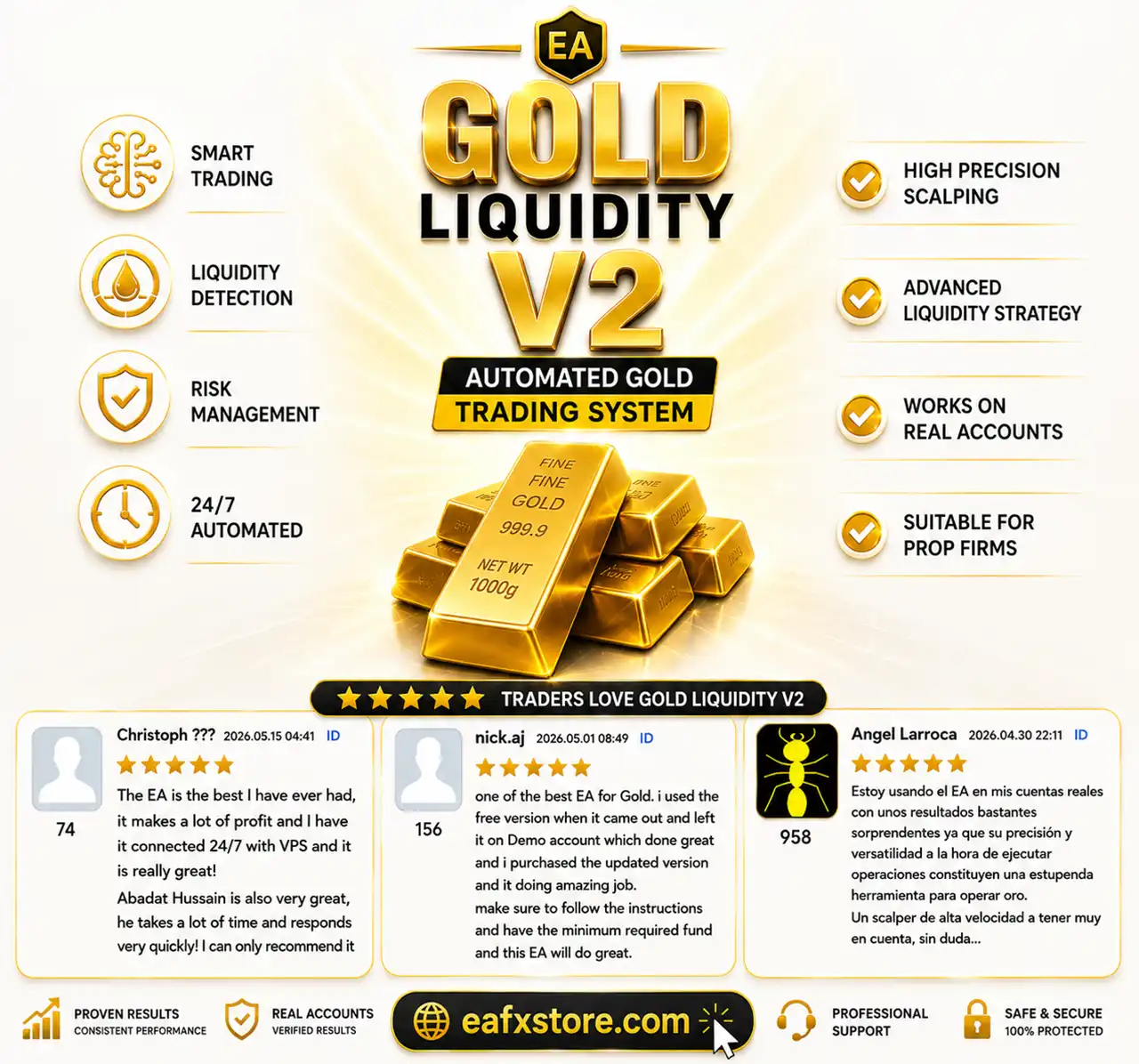 Gold Liquidity V2 EA MT5 v5.3 with SetFiles (Unlimited) 5 User reviews of Gold Liquidity V2 EA