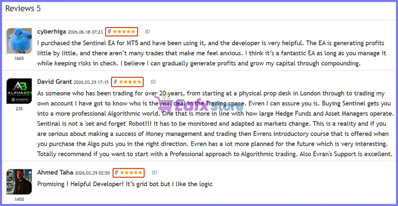 Sentinel EA MT5 (Latest version) – GroupBuy 5 User reviews of Sentinel EA MT5