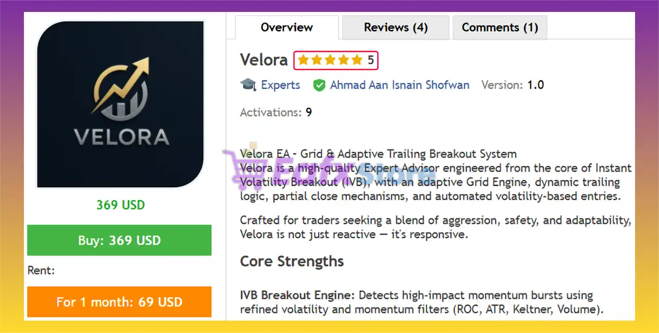 Velora EA MT4 with SetFiles (Latest version) 2 Velora EA MT4 Overview