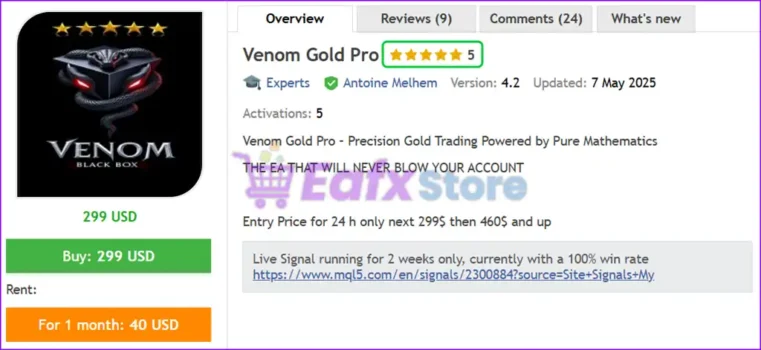 Venom Gold Pro EA MT5 Overview