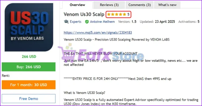 Venom Us30 Scalp Overview