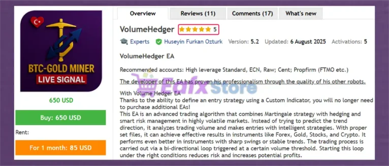 VolumeHedger EA MT5 Overview