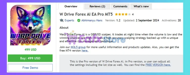 W Drive Forex AI EA Pro MT5 Review