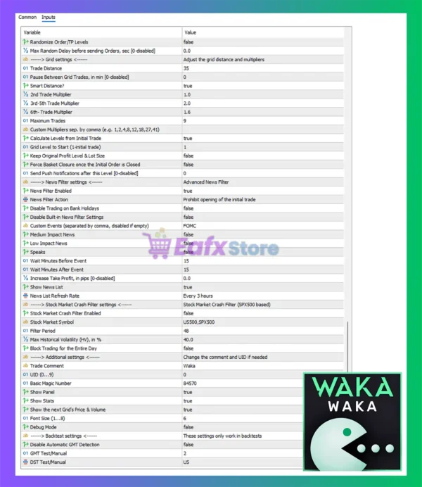 Waka Waka MT5 Settings Panel