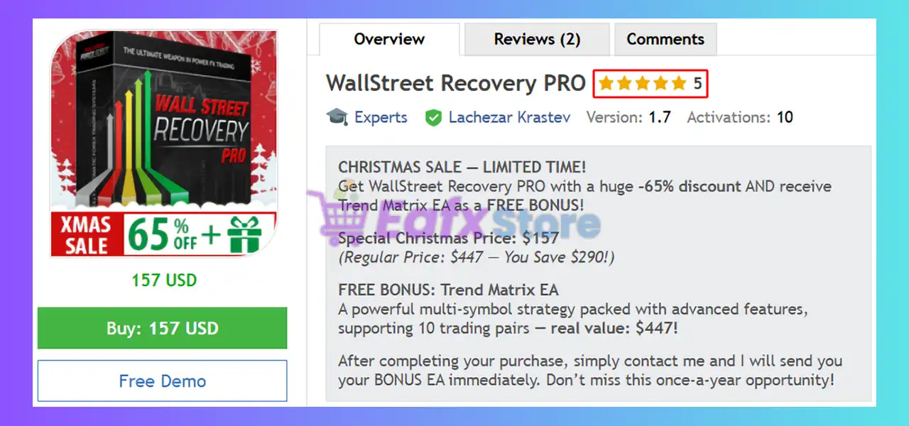 WallStreet Recovery PRO EA MT4 v1.7 Unlimited 2 WallStreet Recovery PRO MT4 Review
