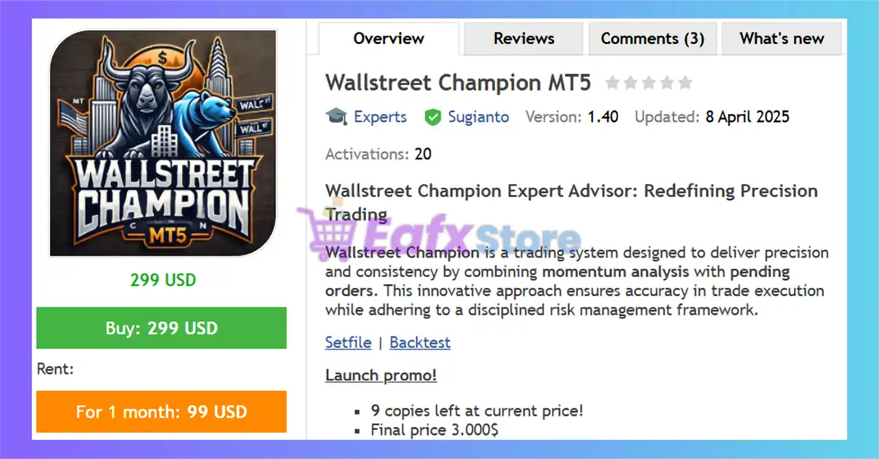 Wallstreet Champion MT5 + Sets (Latest version) – GroupBuy 2 Wallstreet Champion MT5 Overview