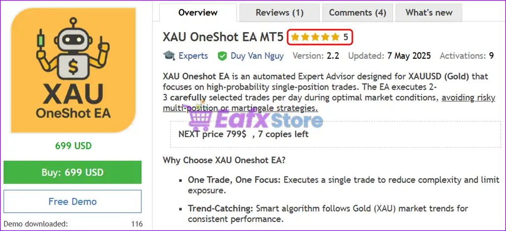 XAU OneShot EA MT5 (Latest version) – GroupBuy 2 XAU OneShot EA MT5 Overview