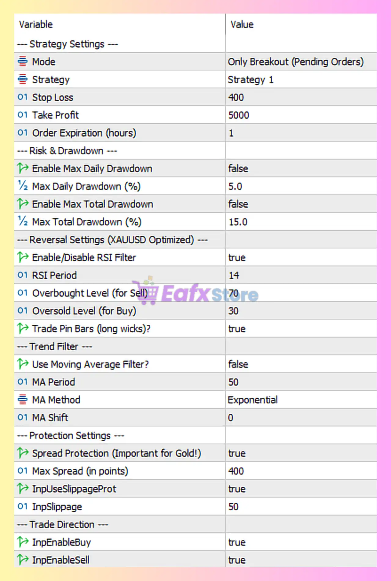 XenClarity EA MT5 Settings Panel