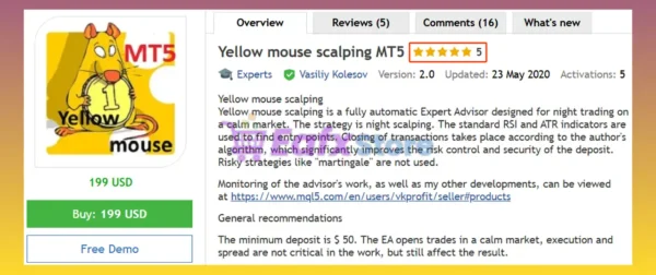Yellow mouse scalping MT5 Review