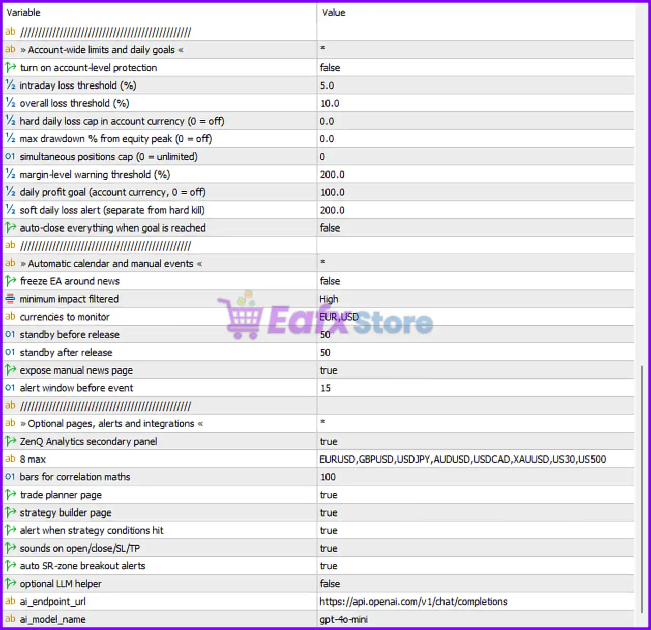 ZenQ AI EA Settings Panel